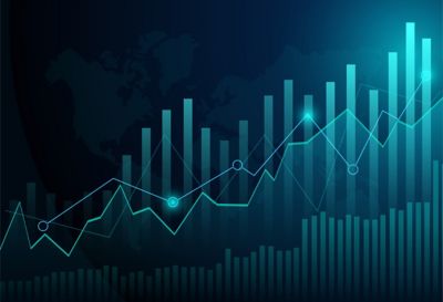 Environmental performance data illustration with graphs moving upwards in teal.