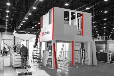 Installation of an exhibition stall.