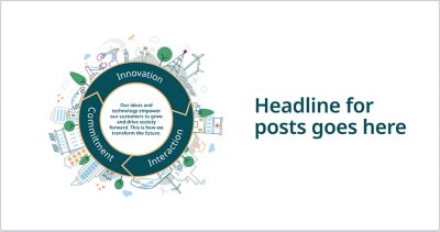 Facebook post image with a large ring that has sections for innovation, interaction, and commitment.