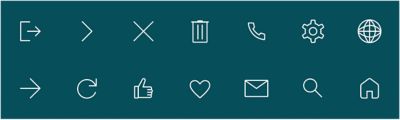 A variety of basic icons on a teal background.
