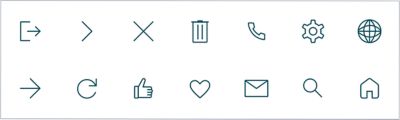 A variety of basic icons on a white background.