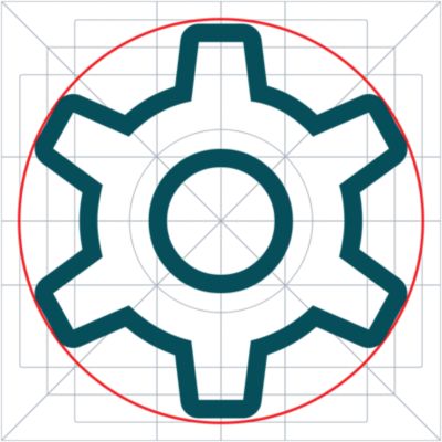 Settings icon built using the grid system.