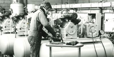 Alup history - old air compressors in a factory
