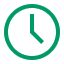Green clock icon showing 10:10, symbolizing time or punctuality.