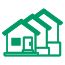 Green icon residential housing and heat networks, symbolizing community-oriented energy distribution projects