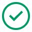 A green icon featuring a circle and checkmark