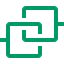 Twee in elkaar grijpende groene vierkanten, die verbinding of integratie symboliseren