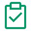 Green clipboard with a white checkmark, symbolizing task completion or approval