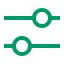 Green icon with two horizontal lines, each intersected by a circle in the center. 
