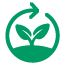Circle with an arrow and a leaf highlighting eco-friendly practices.