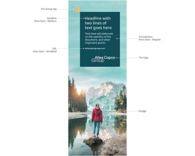 Roll-up with elements such as the Group tag headline and logo, with background image.