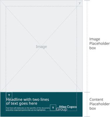 The logotype seen in a layout with a teal box as footer.