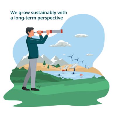 Man looking out over a field with a telescope.