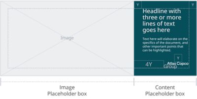 Logotype in a teal box to the right in a wide layout.