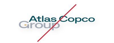 Incorrect Group logotype (stretched out of proportion) with a red line indicating it is wrong.