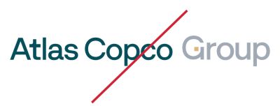 Incorrect Group logotype (with “Group” on the first line) with a red line across it.