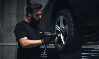 Technician inspecting a product.