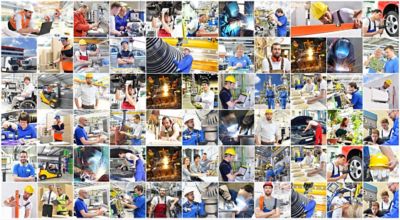 Collage mit Arbeitskräften in Industrie und Handwerk - Menschen am Arbeitsplatz - Berufsausbildung // Collage with workers in industry and trade - People at work - Vocational training 