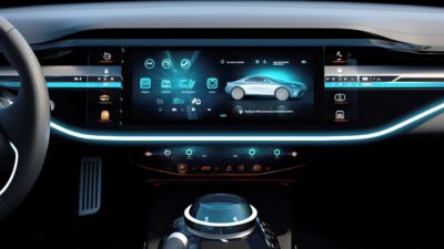 Technology on a new car dashboard.
