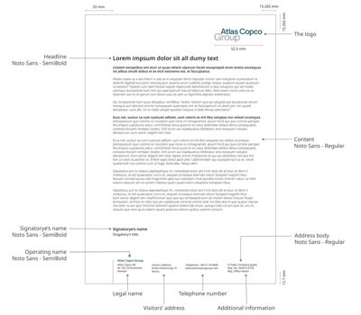 Letterhead indicating the positions of various elements including the Group logo, content, etc.