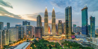 View of the capital Kuala Lumpur with the Petronas Twin Towers in the middle.