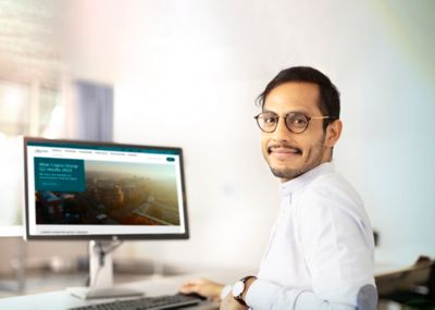 Working in the office.