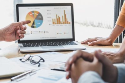 Team discussion about financial results