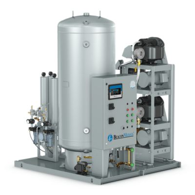 Oil-Free Scroll Medical Air System Single Point Connection WSAS with MK5 Touch Controller right angle view