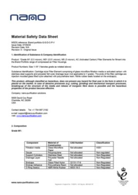 GF GFN M1 M01 AC M5 compressed air element material safety data sheet MSDS