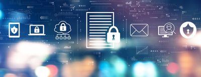 Privacy notice and data protection concept with blurred city lights at night