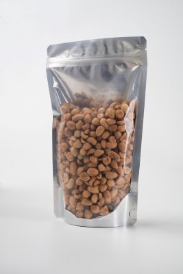 A clear, sealed bag of peanuts 
