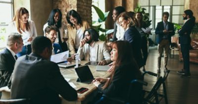 Diverse business people working on sustainable innovation project.
