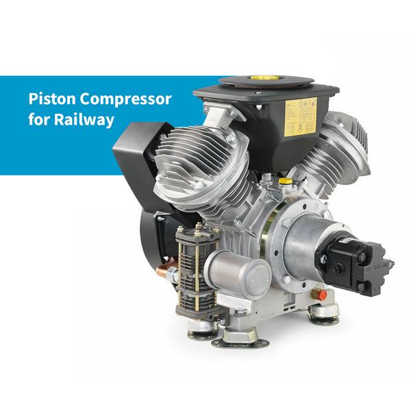 Piston compressor for railway