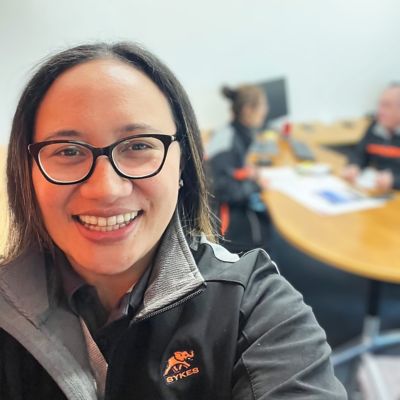 Racine Nielson at the office.