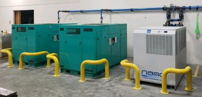A nano refrigerated dryer connected to an existing compressed air system in a warehouse