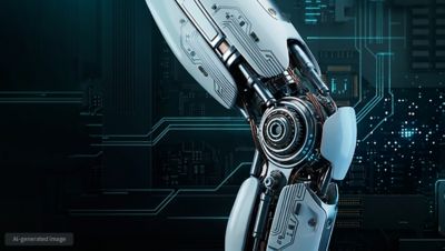 Close up of a humanoid robot knee joint with e‑motors