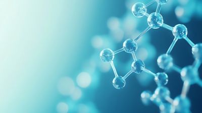 A close-up view of a nitrogen molecular structure with glowing interconnected spheres representing atoms, set against a sleek, blurred blue gradient background.