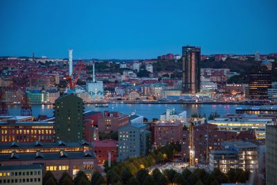 Aerial view of Gothenburg city at dusk