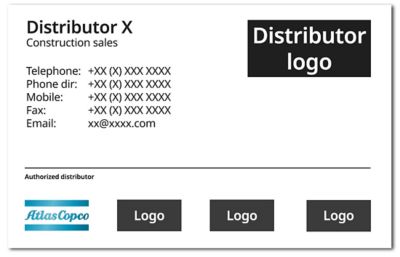 Mock-up of multibranded business card for distributors with Atlas Copco logotype placed next to other logotypes
