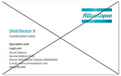 Bad example of business card design with Atlas Copco logotype as main logo