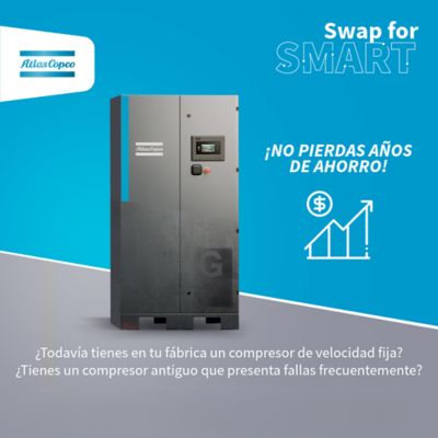 Compresor viejo con texto que apoya el cambio, en el marco de la campaña Swap For Smart