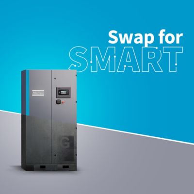 Atlas Copco smart compressor upgrade campaign promoting energy-efficient industrial air solutions.​