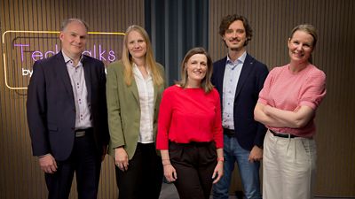 TechTalks podcast host Linda Ekwall with her guests Ian Stones, Tanya Palmer, Karin Biller, and Giulio Ferrarese.