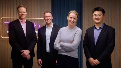 TechTalks podcast host Linda Ekwall with her guests Glynn Gargher, Arthur Unterberger, and Frank Xu.