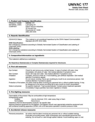 Univac 177 safety data sheet