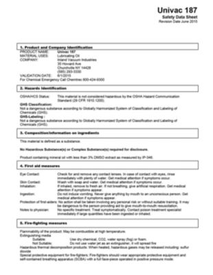 Univac 187 safety data sheet