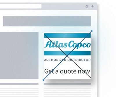 Not good example of using authorized distributor logotype in a web banner ad with no safe space around the logo