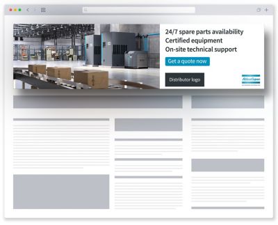 Mock-up of Atlas Copco authorized distributor logo use on website banner ad